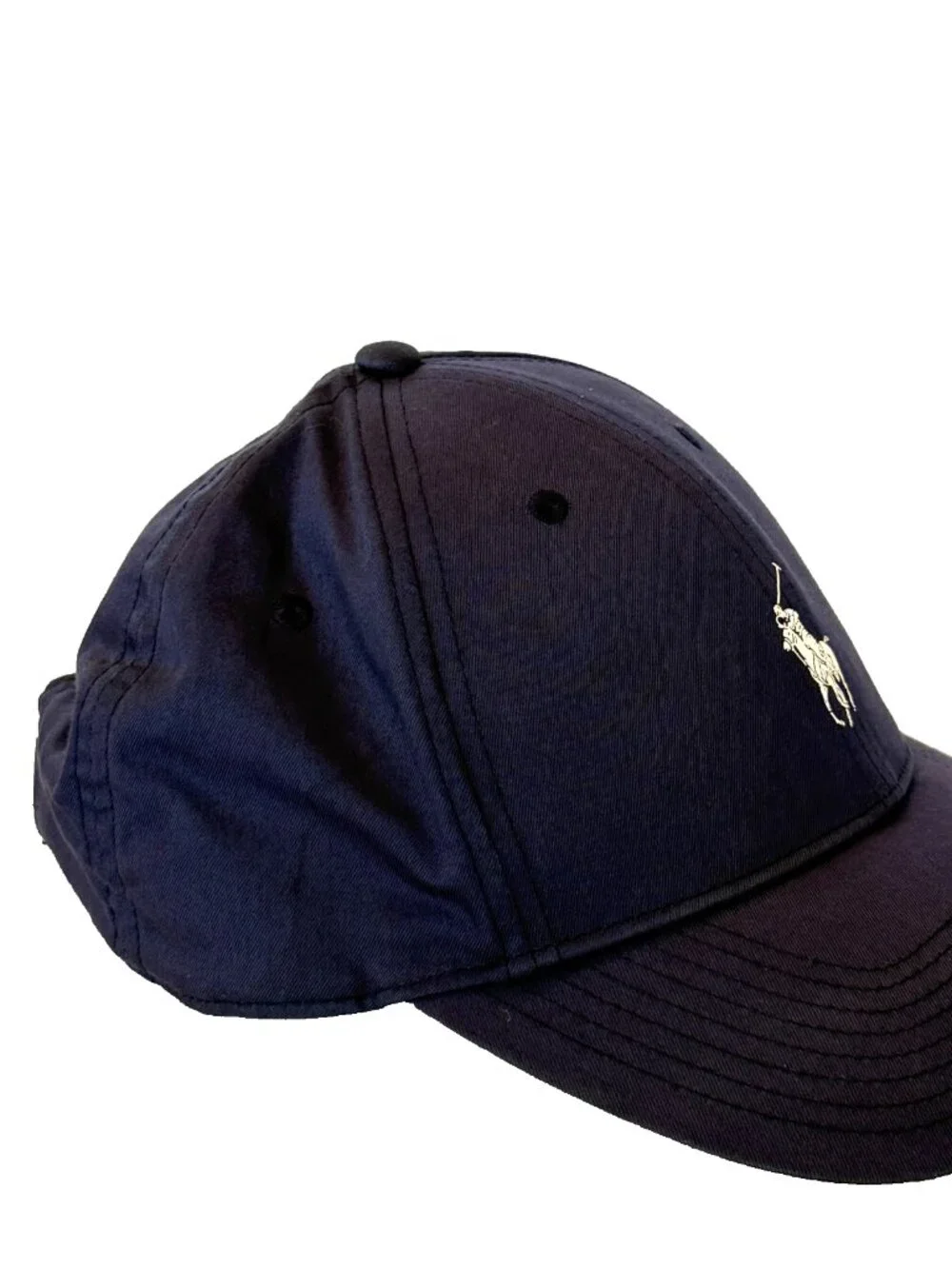 POLO RALPH LAUREN CAP HAT NAVY BLUE PONY SPELLOUT LOGO PRINT STRAPBACK MENS OS